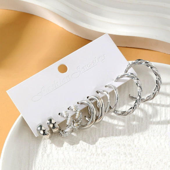 Wholesale Earrings Mixed Materials Geometric Inlaid Pearl Sweet Style For Women