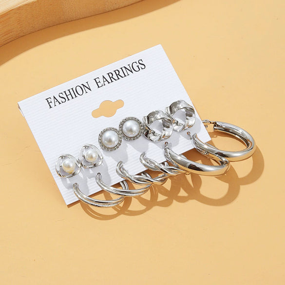 Wholesale Earrings Mixed Materials Geometric Inlaid Pearl Sweet Style For Women