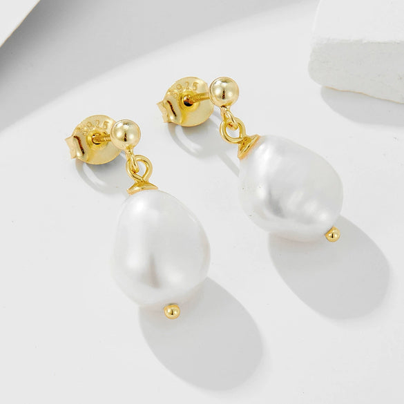 Wholesale Earrings Natural Freshwater Pearl 925 Sterling Silver Geometric Baroque Irregular