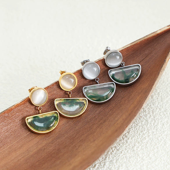 Wholesale Earrings Natural Resin Cat's Eye Geometric Inlay Plant Flowers Style