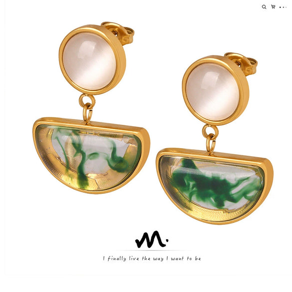 Wholesale Earrings Natural Resin Cat's Eye Geometric Inlay Plant Flowers Style