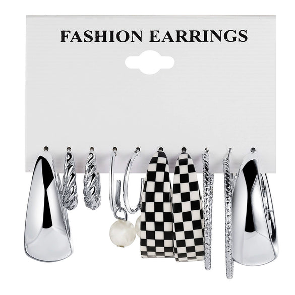 Wholesale Earrings Pearl Pendant Retro Simple Love Geometric Alphanumeric Butterfly Black And White Checkerboard Ladies Set