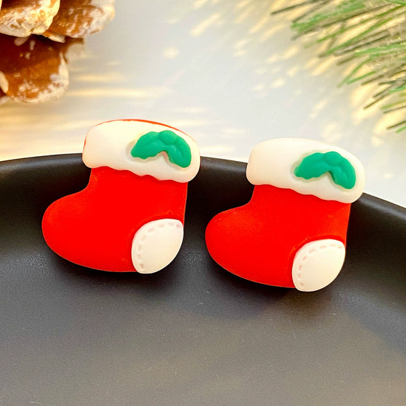 Wholesale Earrings Plastic Resin Cartoon Christmas Tree Bell Gloves Boots Elk Electroplated Women's
