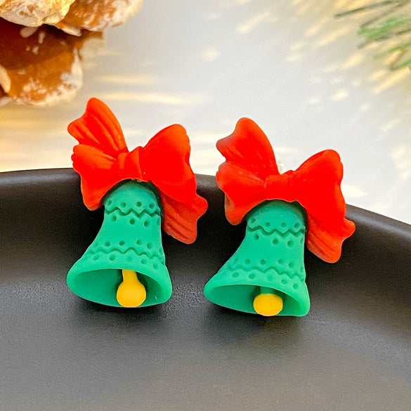 Wholesale Earrings Plastic Resin Cartoon Christmas Tree Bell Gloves Boots Elk Electroplated Women's
