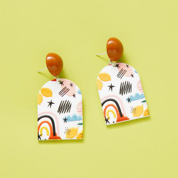 Wholesale Earrings Plastic Resin Geometric 3D Printing Oil Painting Style Electroplating