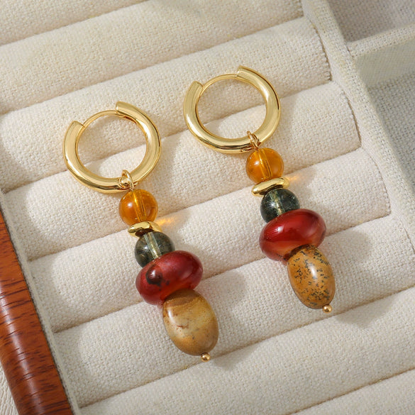 Wholesale Earrings Red Agate Picture Stone Crystal Copper Geometric Handmade For Women