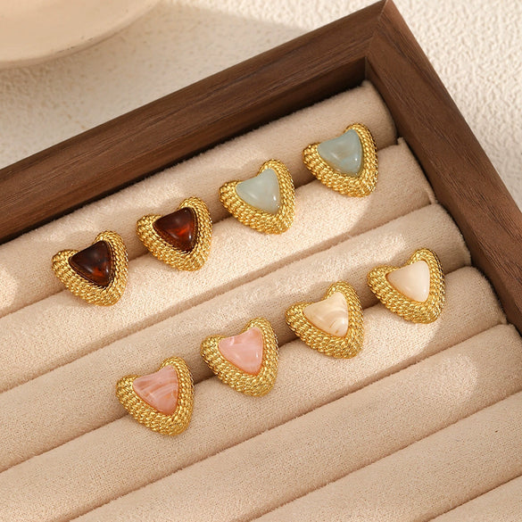 Wholesale Earrings Resin Stainless Steel Heart Shape 18K Gold Plated For Women Highend Style