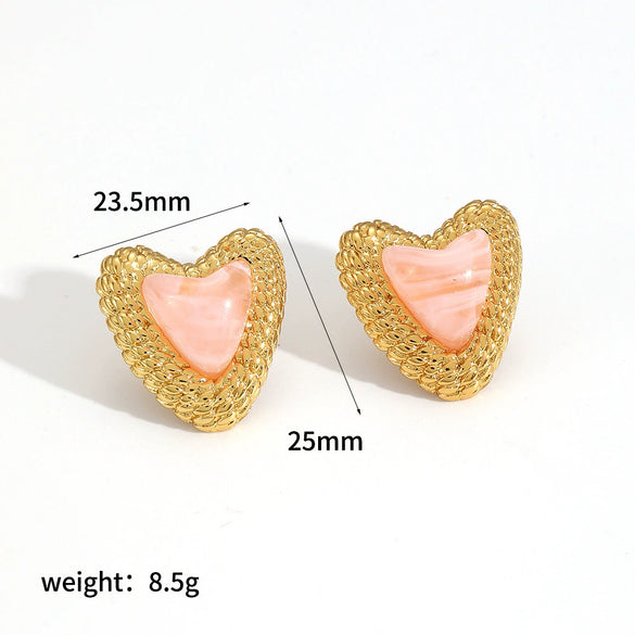 Wholesale Earrings Resin Stainless Steel Heart Shape 18K Gold Plated For Women Highend Style