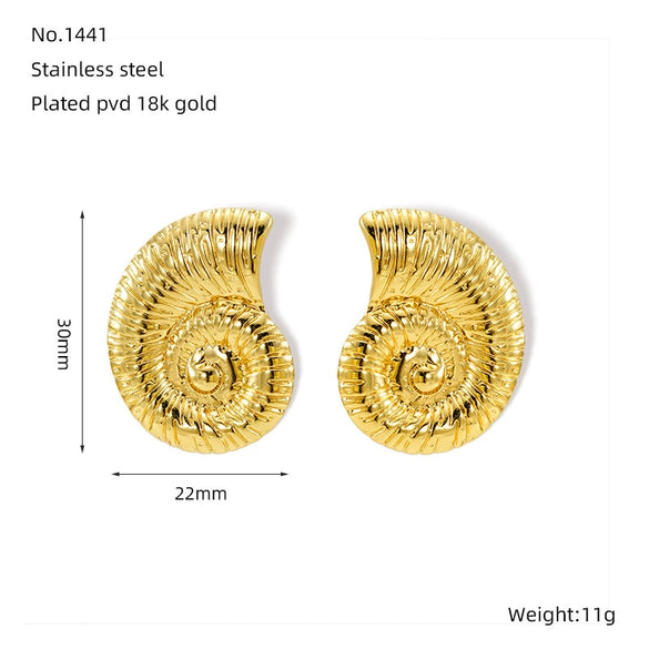 Wholesale Earrings Retro Conch Geometric Woven Stainless Steel 18K Gold Plated