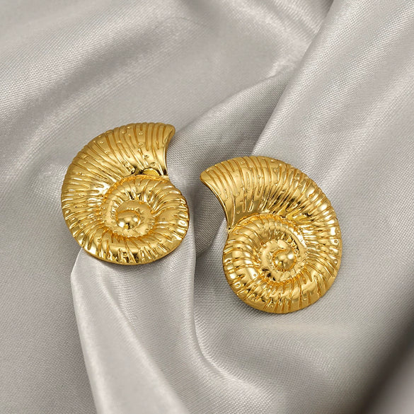 Wholesale Earrings Retro Conch Geometric Woven Stainless Steel 18K Gold Plated