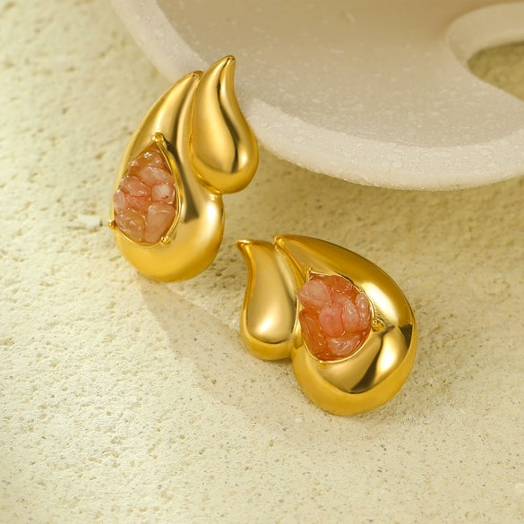 Wholesale Earrings Retro Simple Titanium Steel And Stainless Steel 18K Plated Water Drop Style