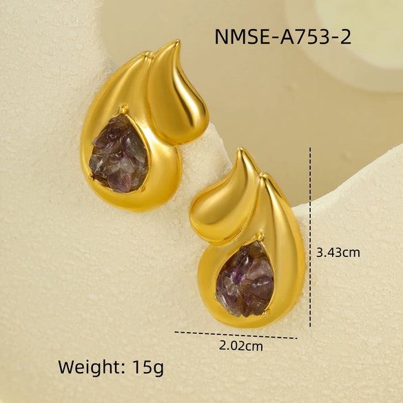 Wholesale Earrings Retro Simple Titanium Steel And Stainless Steel 18K Plated Water Drop Style