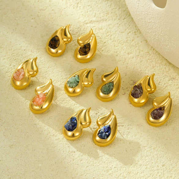 Wholesale Earrings Retro Simple Titanium Steel And Stainless Steel 18K Plated Water Drop Style