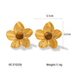 Wholesale Earrings Retro Style Stainless Steel Inlaid Tiger Eye Stone Geometric And Flower Pattern Electroplated For Women