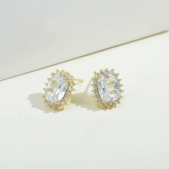 Wholesale Earrings S925 Silver Copper Geometric Microinlaid Zircon Real Gold Plated