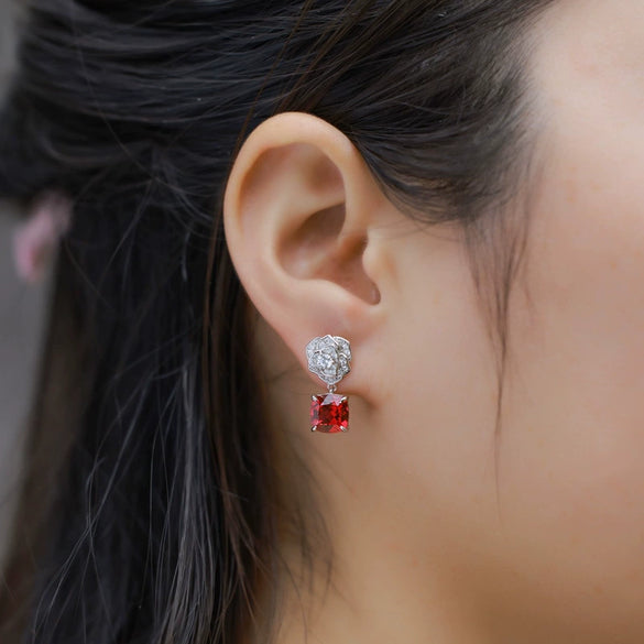 Wholesale Earrings S925 Silver Inlay Cultivation Red Treasure Geometric Plant Flowers Style