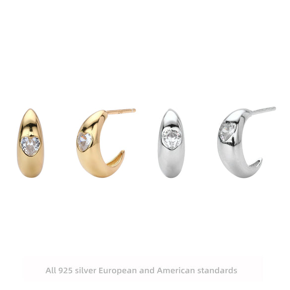 Wholesale Earrings S925 Sterling Silver Cshaped Inlaid Zircon Love Style