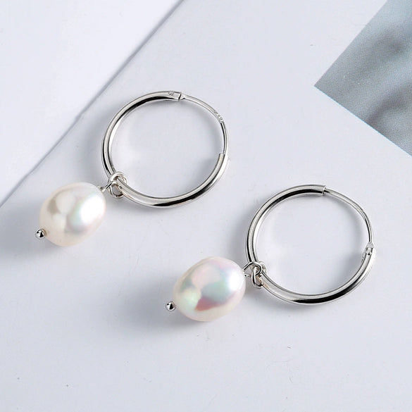 Wholesale Earrings S925 Sterling Silver Geometric Freshwater Pearl Electroplated