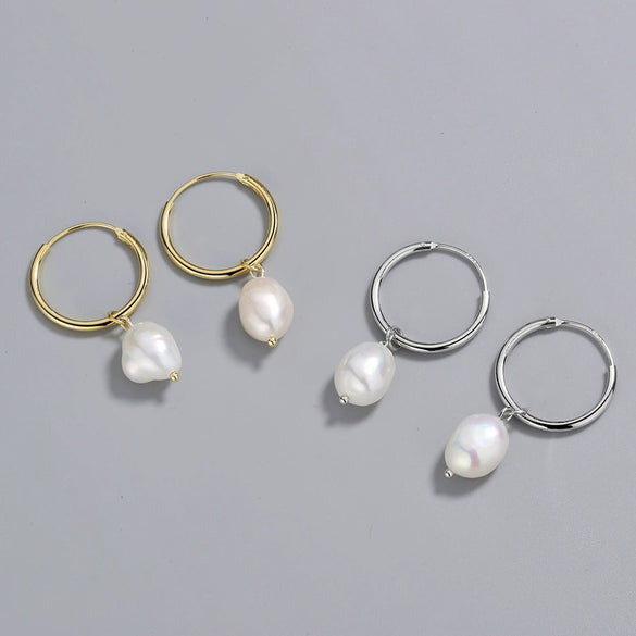 Wholesale Earrings S925 Sterling Silver Geometric Freshwater Pearl Electroplated