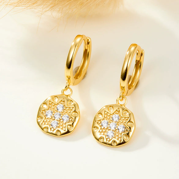 Wholesale Earrings S925 Sterling Silver Geometric Round Cross Micropaved Zircon Fashion Simple Niche Design