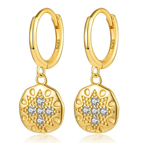 Wholesale Earrings S925 Sterling Silver Geometric Round Cross Micropaved Zircon Fashion Simple Niche Design