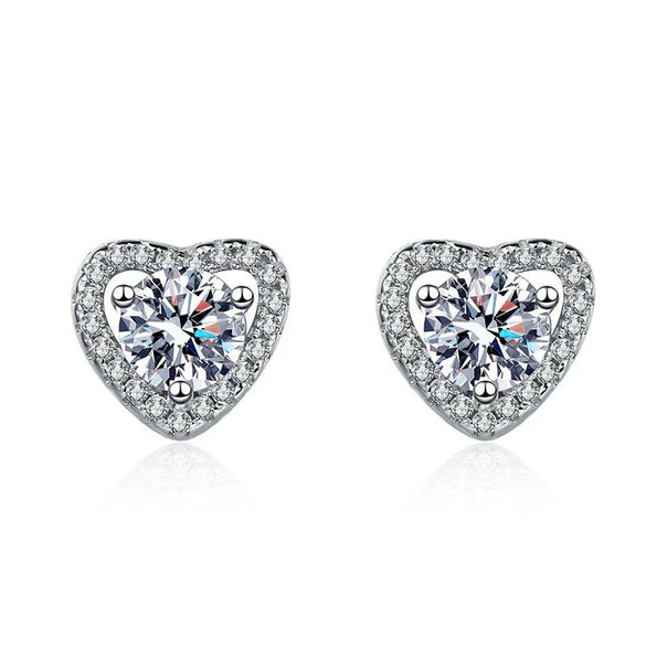 Wholesale Earrings S925 Sterling Silver Heart Shaped Geometric Moissanite Inlaid Electroplated