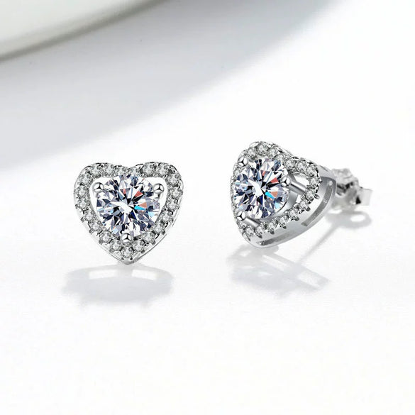 Wholesale Earrings S925 Sterling Silver Heart Shaped Geometric Moissanite Inlaid Electroplated