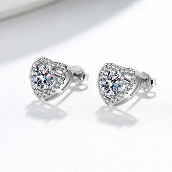 Wholesale Earrings S925 Sterling Silver Heart Shaped Geometric Moissanite Inlaid Electroplated