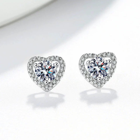 Wholesale Earrings S925 Sterling Silver Heart Shaped Geometric Moissanite Inlaid Electroplated
