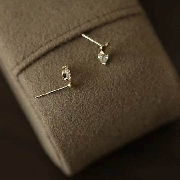Wholesale Earrings S925 Sterling Silver Heart Shaped 14K Gold Plated Cute Style With Zircon