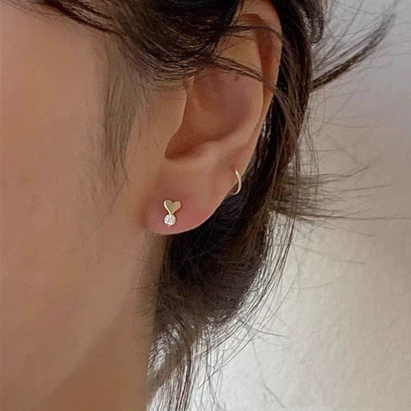 Wholesale Earrings S925 Sterling Silver Heart Shaped 14K Gold Plated Cute Style With Zircon