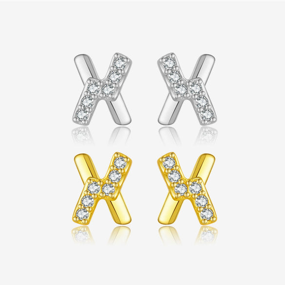 Wholesale Earrings S925 Sterling Silver Letter X Microinlaid Zircon Electroplated Platinum 18K Gold