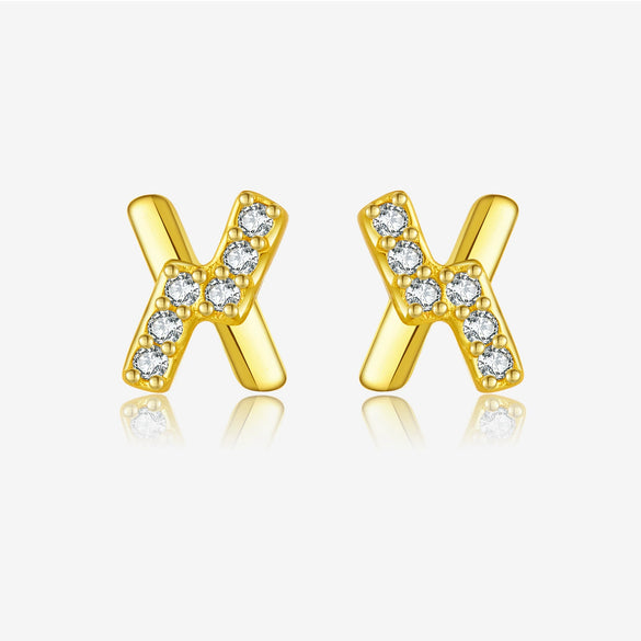 Wholesale Earrings S925 Sterling Silver Letter X Microinlaid Zircon Electroplated Platinum 18K Gold