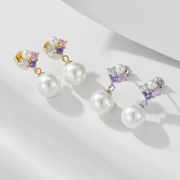 Wholesale Earrings S925 Sterling Silver Pearl Inlaid Geometric Shell Bead For Women Retro Elegant
