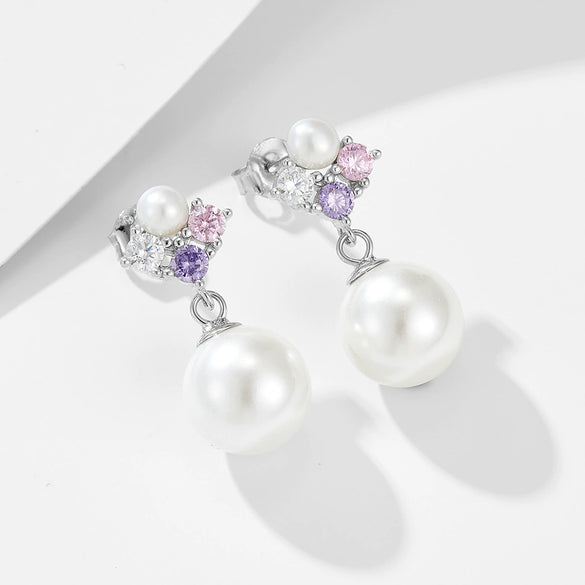 Wholesale Earrings S925 Sterling Silver Pearl Inlaid Geometric Shell Bead For Women Retro Elegant
