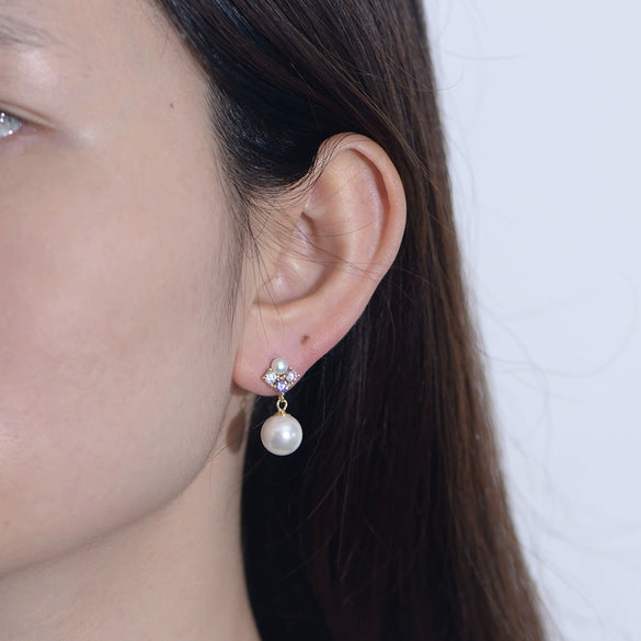 Wholesale Earrings S925 Sterling Silver Pearl Inlaid Geometric Shell Bead For Women Retro Elegant