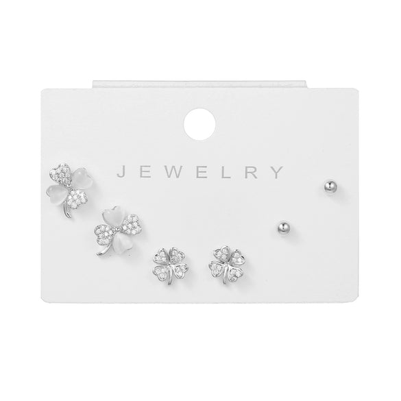Wholesale Earrings Set S925 Sterling Silver And Copper Bear Four Leaf Clover Bow Heart Shaped Inlaid Zircon Geometric Style