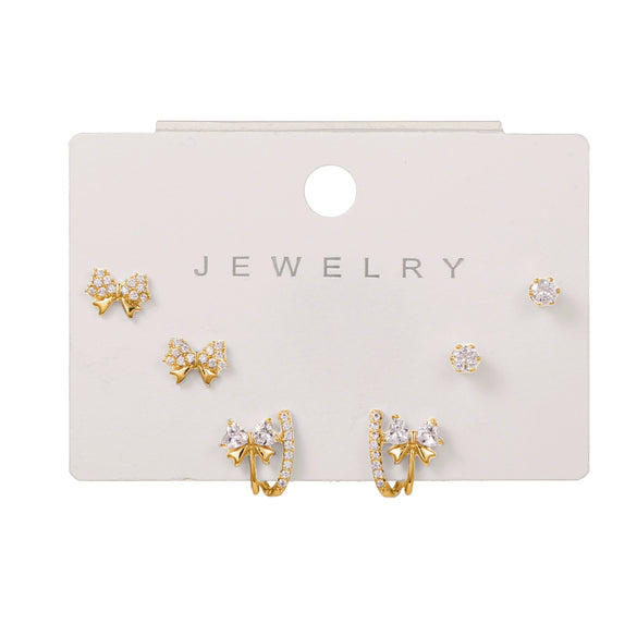 Wholesale Earrings Set S925 Sterling Silver And Copper Bear Four Leaf Clover Bow Heart Shaped Inlaid Zircon Geometric Style
