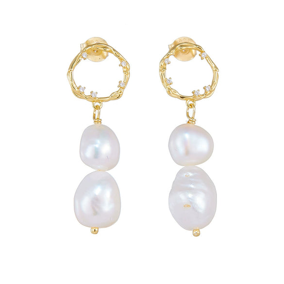 Wholesale Earrings 925 Silver French Retro Baroque Freshwater Pearl Geometric Style Pearl Inlaid