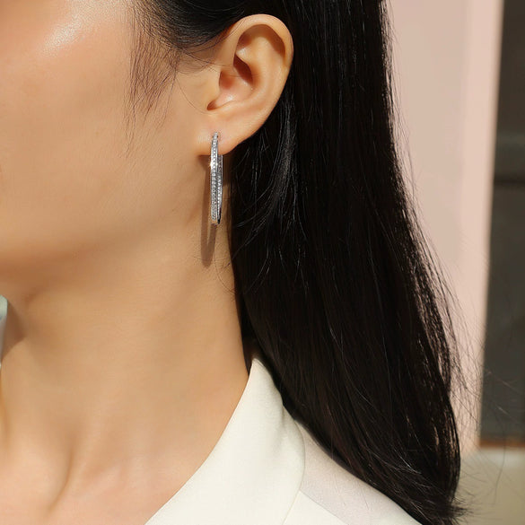 Wholesale Earrings 925 Silver Moissanite Inlay Internet Celebrity Geometric Style