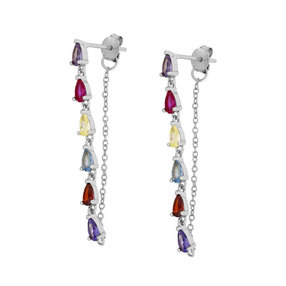 Wholesale Earrings Silver Needle Copper Geometric Colorful Zircon Long Tassel Electroplated Light Luxury Retro Style