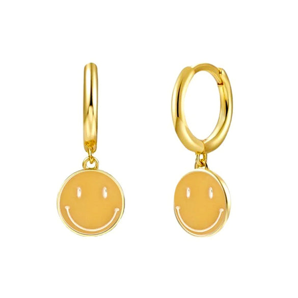 Wholesale Earrings Silver Needle Copper Geometric Dripping Oil Smiley Face For Women