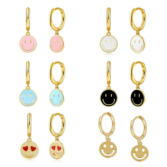 Wholesale Earrings Silver Needle Copper Geometric Dripping Oil Smiley Face For Women