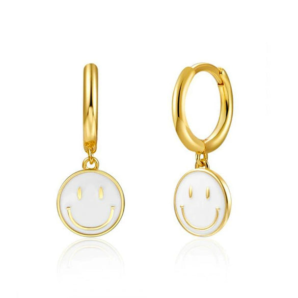 Wholesale Earrings Silver Needle Copper Geometric Dripping Oil Smiley Face For Women