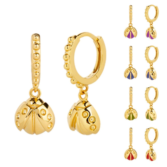Wholesale Earrings Silver Needle Copper Ladybug Insect Multicolor Oil Drop Design