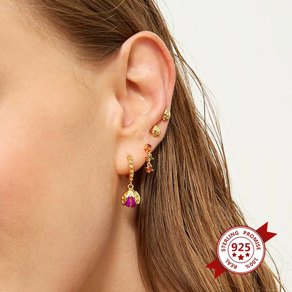 Wholesale Earrings Silver Needle Copper Ladybug Insect Multicolor Oil Drop Design