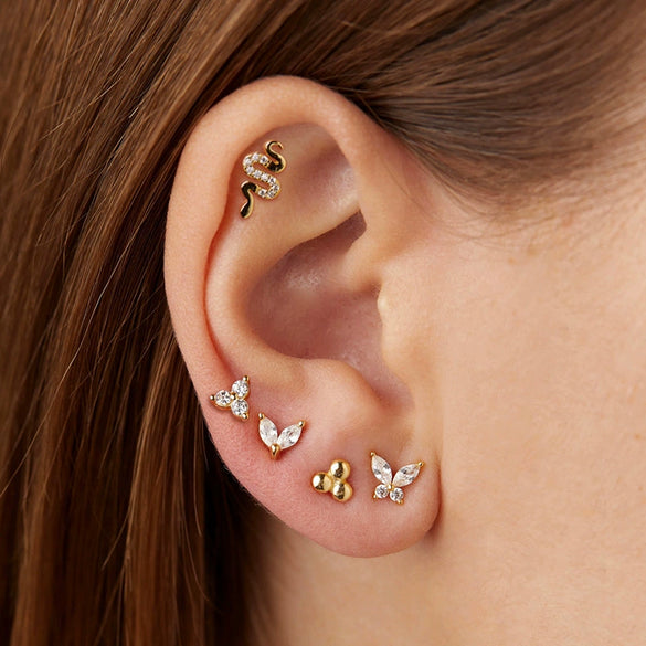 Wholesale Earrings Silver Needle Copper Leaf Geometric Flowershaped Electroplating Minimalist Light Luxury For Couple