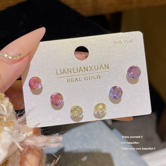 Wholesale Earrings 925 Silver Needle Copper Star Heart Shape Iridescent Set With Crystals Light Luxury Women's