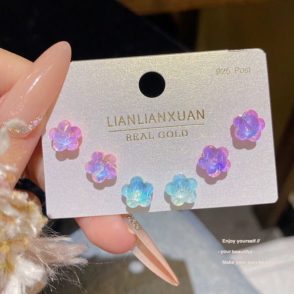 Wholesale Earrings 925 Silver Needle Copper Star Heart Shape Iridescent Set With Crystals Light Luxury Women's