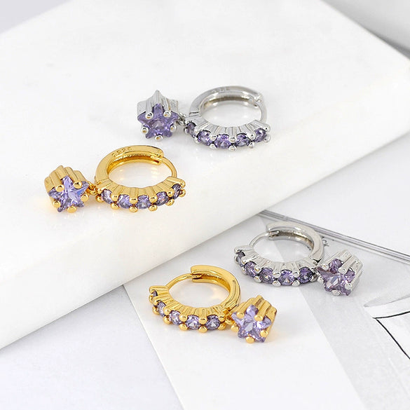 Wholesale Earrings Silver Needle Copper Star Zircon Retro Geometric Style